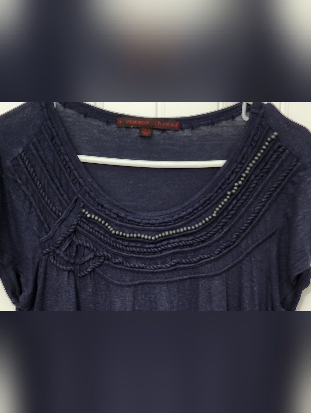 A Common Thread Heather Navy Blue Beaded Scoop-neck Short Sleeve Tee, Size XL - Picture 2 of 6